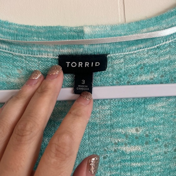 Torrid Size 3 (3X) SHORT SLEEVE CARDIGAN SWEATER - LIGHT BLUE, button up - Picture 2 of 8